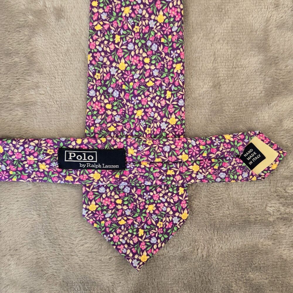 Vintage Polo Ralph Lauren 1980 Purple pink Floral Necktie 100% Silk tie handmade